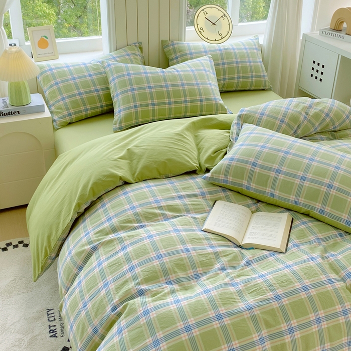 91家纺网 家纺一手货源 找家纺 春皖家纺 2025新款全棉纯棉色织AB版水洗棉四件套 初恋