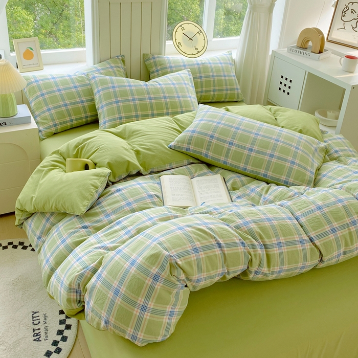 91家纺网 家纺一手货源 找家纺 春皖家纺 2025新款全棉纯棉色织AB版水洗棉四件套 初恋