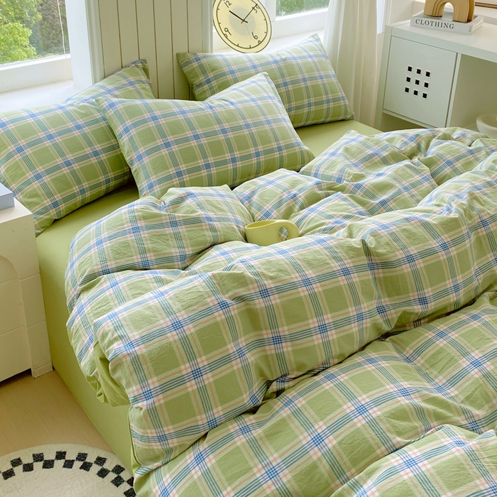 91家纺网 家纺一手货源 找家纺 春皖家纺 2025新款全棉纯棉色织AB版水洗棉四件套 初恋