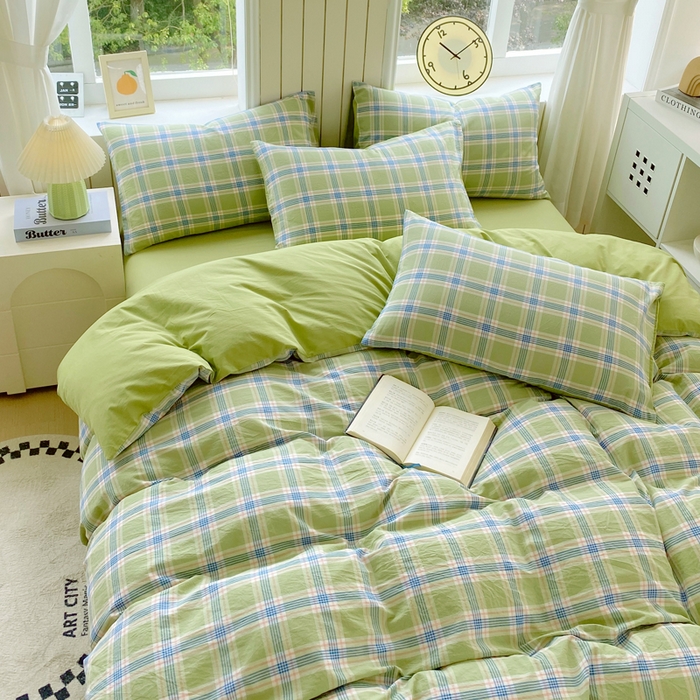 91家纺网 家纺一手货源 找家纺 春皖家纺 2025新款全棉纯棉色织AB版水洗棉四件套 初恋