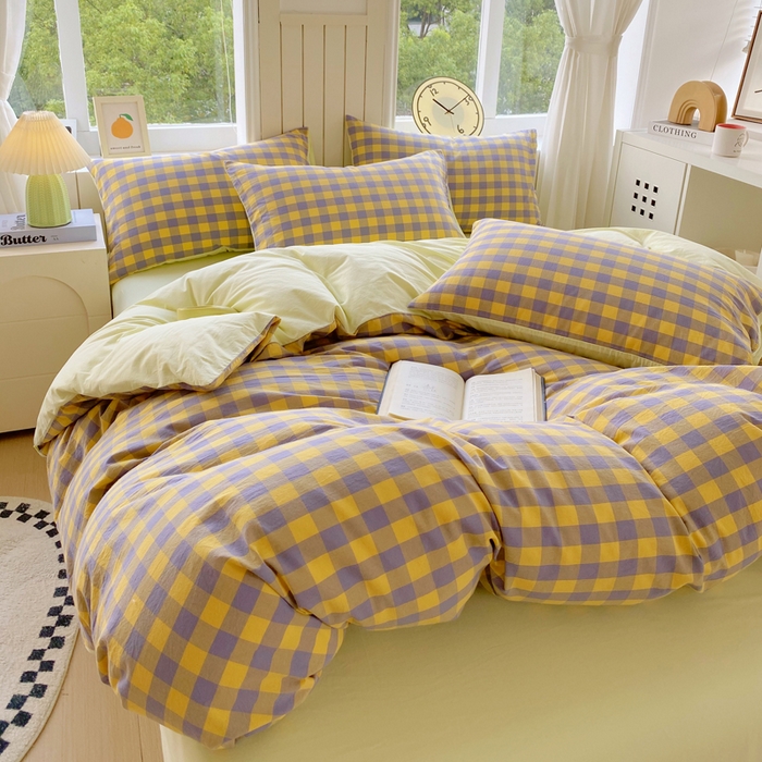 91家纺网 家纺一手货源 找家纺 春皖家纺 2025新款全棉纯棉色织AB版水洗棉四件套 半见