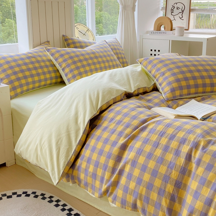 91家纺网 家纺一手货源 找家纺 春皖家纺 2025新款全棉纯棉色织AB版水洗棉四件套 半见