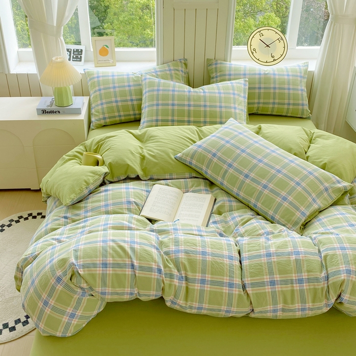 91家纺网 家纺一手货源 找家纺 春皖家纺 2025新款全棉纯棉色织AB版水洗棉四件套 初恋