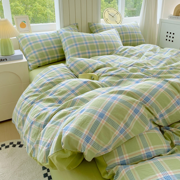 91家纺网 家纺一手货源 找家纺 春皖家纺 2025新款全棉纯棉色织AB版水洗棉四件套 初恋