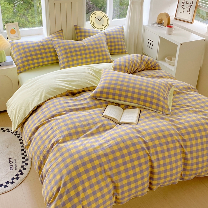 91家纺网 家纺一手货源 找家纺 春皖家纺 2025新款全棉纯棉色织AB版水洗棉四件套 半见