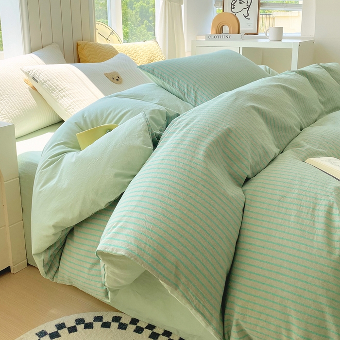 91家纺网 家纺一手货源 找家纺 （总）春皖家纺 2025新款全棉纯棉色织AB版水洗棉四件套