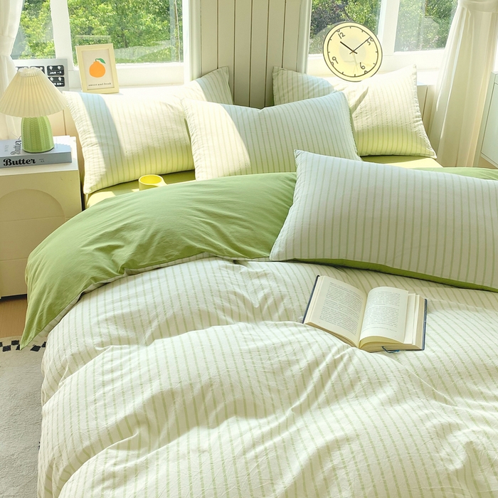 91家纺网 家纺一手货源 找家纺 春皖家纺 2025新款全棉纯棉色织AB版水洗棉四件套 青禾