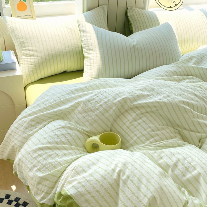 91家纺网 家纺一手货源 找家纺 春皖家纺 2025新款全棉纯棉色织AB版水洗棉四件套 青禾