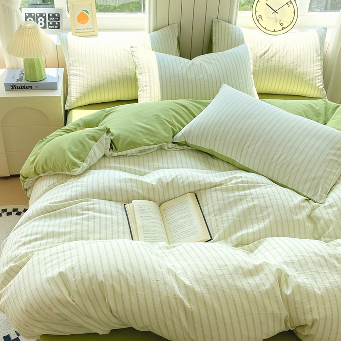 91家纺网 家纺一手货源 找家纺 春皖家纺 2025新款全棉纯棉色织AB版水洗棉四件套 青禾