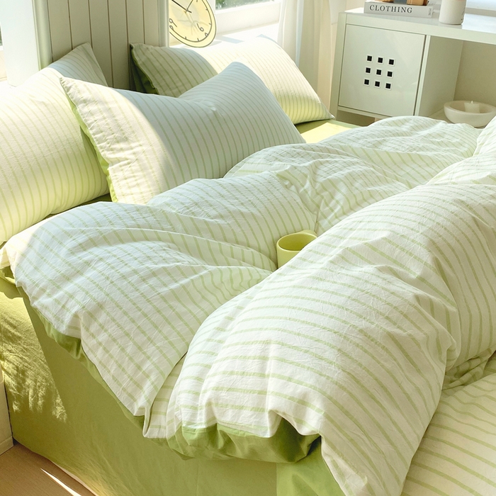 91家纺网 家纺一手货源 找家纺 春皖家纺 2025新款全棉纯棉色织AB版水洗棉四件套 青禾