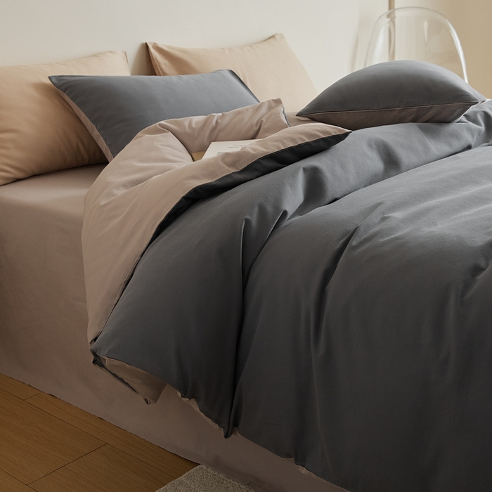 91家纺网 家纺一手货源 找家纺 眷恋家纺 2025新款A类全棉贡缎磨毛双拼色四件套 钛苏