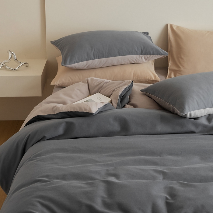 91家纺网 家纺一手货源 找家纺 眷恋家纺 2025新款A类全棉贡缎磨毛双拼色四件套 钛苏