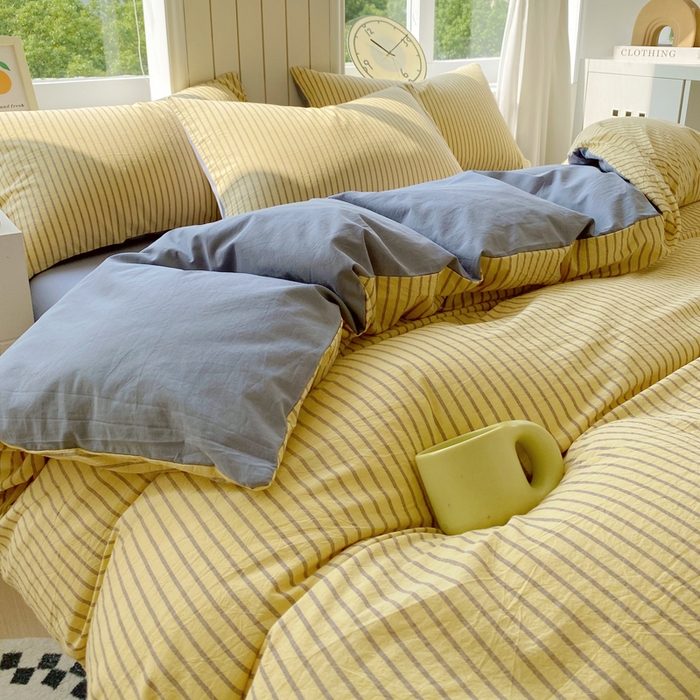 91家纺网 家纺一手货源 找家纺 春皖家纺 2025新款全棉纯棉色织AB版水洗棉四件套 松萝