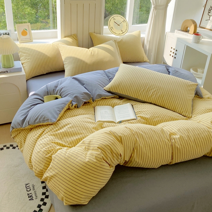 91家纺网 家纺一手货源 找家纺 春皖家纺 2025新款全棉纯棉色织AB版水洗棉四件套 松萝