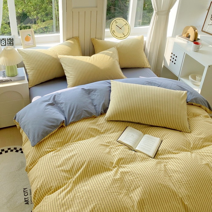 91家纺网 家纺一手货源 找家纺 春皖家纺 2025新款全棉纯棉色织AB版水洗棉四件套 松萝