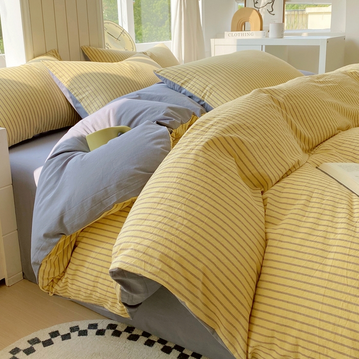 91家纺网 家纺一手货源 找家纺 春皖家纺 2025新款全棉纯棉色织AB版水洗棉四件套 松萝