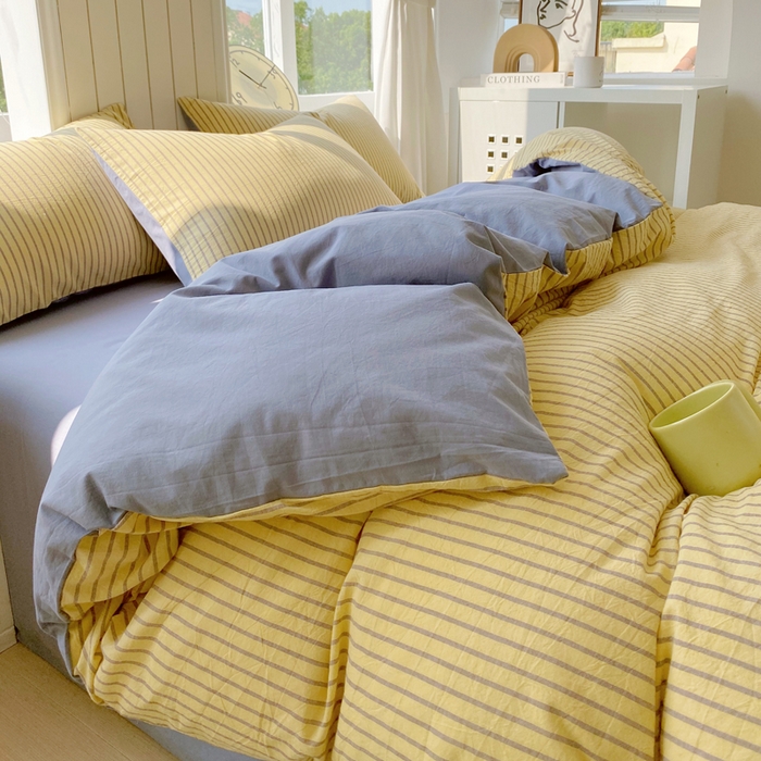 91家纺网 家纺一手货源 找家纺 春皖家纺 2025新款全棉纯棉色织AB版水洗棉四件套 松萝