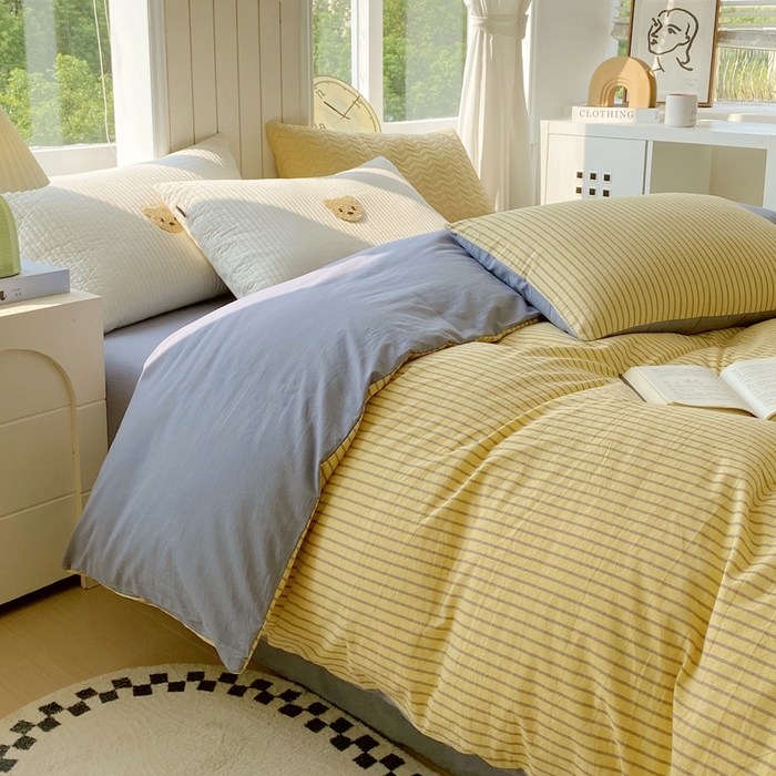 91家纺网 家纺一手货源 找家纺 春皖家纺 2025新款全棉纯棉色织AB版水洗棉四件套 松萝