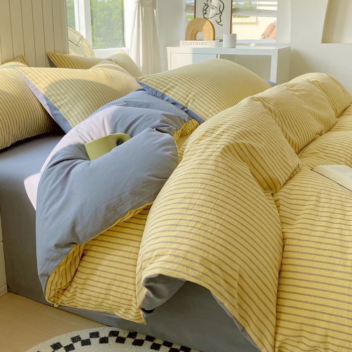 91家纺网 家纺一手货源 找家纺 春皖家纺 2025新款全棉纯棉色织AB版水洗棉四件套 松萝