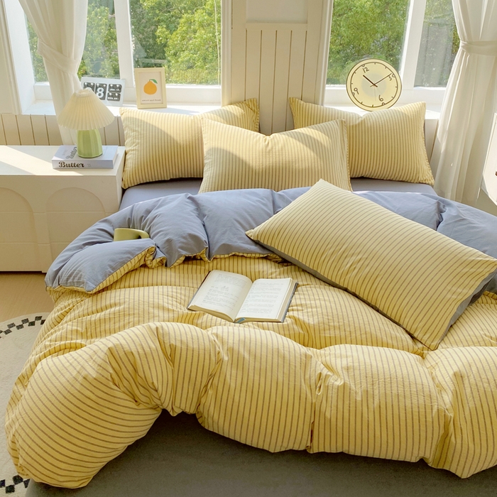 91家纺网 家纺一手货源 找家纺 春皖家纺 2025新款全棉纯棉色织AB版水洗棉四件套 松萝