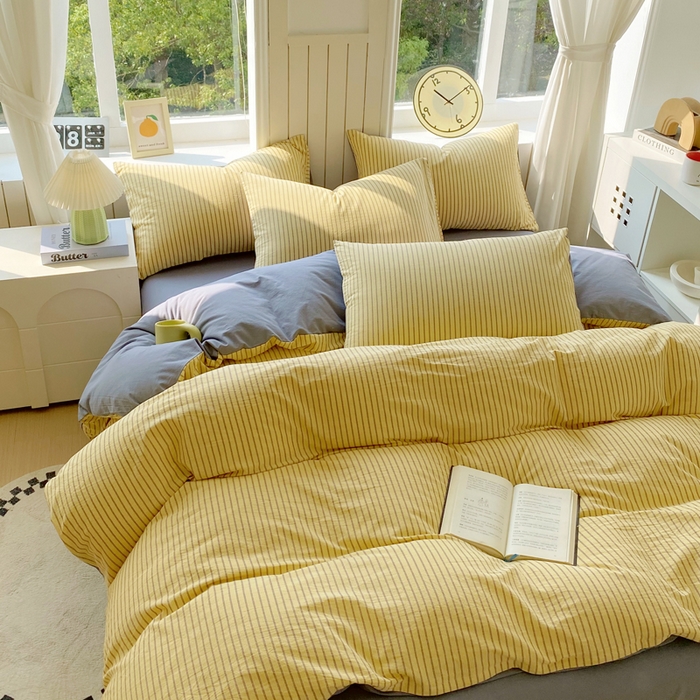 91家纺网 家纺一手货源 找家纺 春皖家纺 2025新款全棉纯棉色织AB版水洗棉四件套 松萝