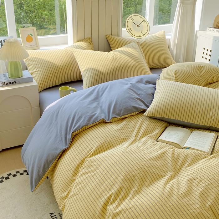 91家纺网 家纺一手货源 找家纺 春皖家纺 2025新款全棉纯棉色织AB版水洗棉四件套 松萝