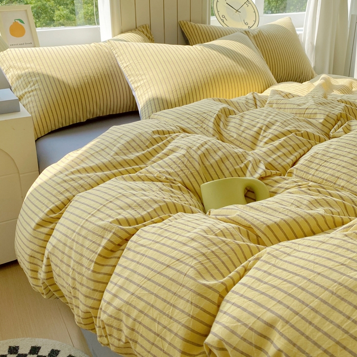 91家纺网 家纺一手货源 找家纺 春皖家纺 2025新款全棉纯棉色织AB版水洗棉四件套 松萝