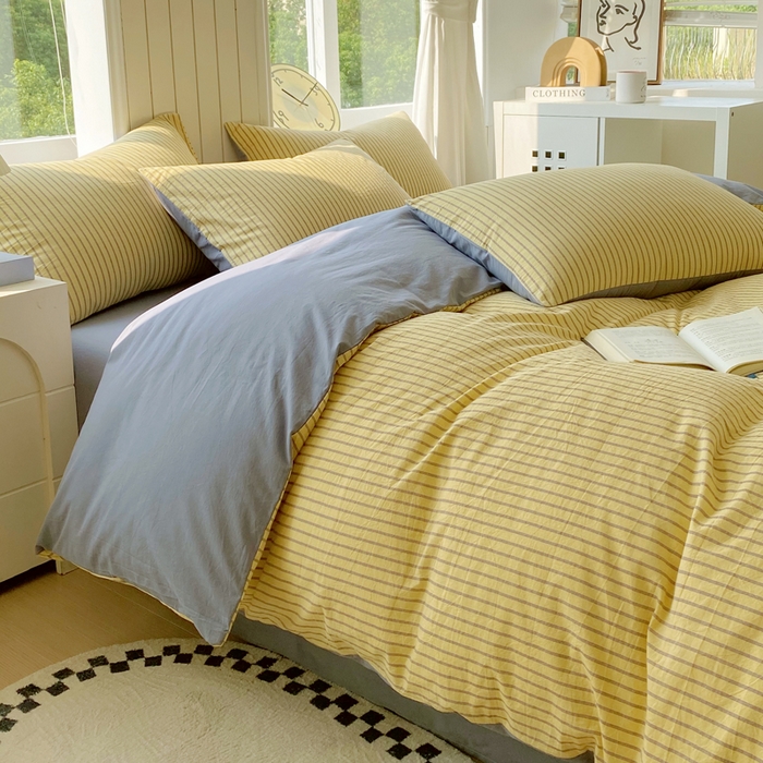 91家纺网 家纺一手货源 找家纺 春皖家纺 2025新款全棉纯棉色织AB版水洗棉四件套 松萝