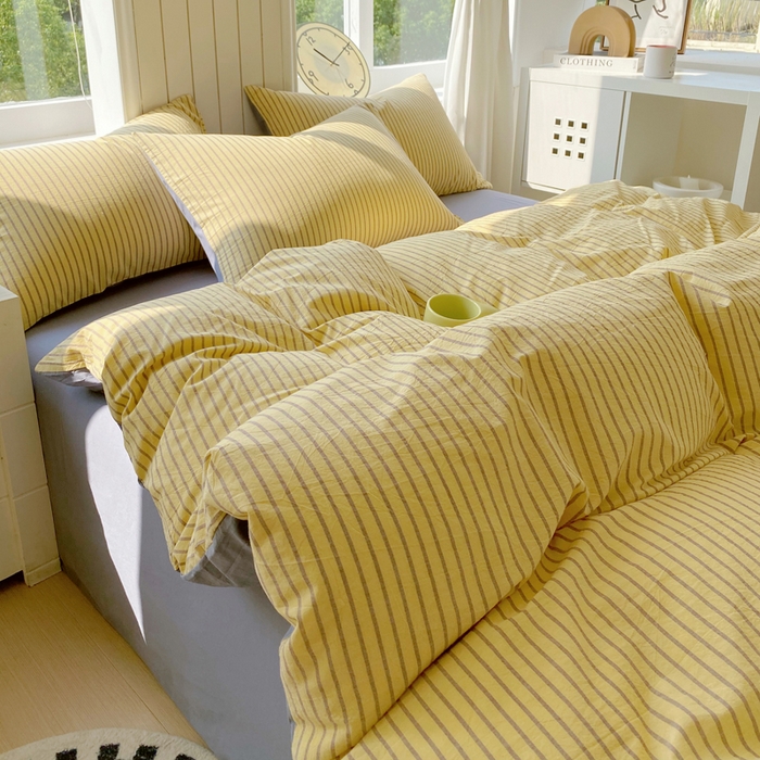 91家纺网 家纺一手货源 找家纺 春皖家纺 2025新款全棉纯棉色织AB版水洗棉四件套 松萝