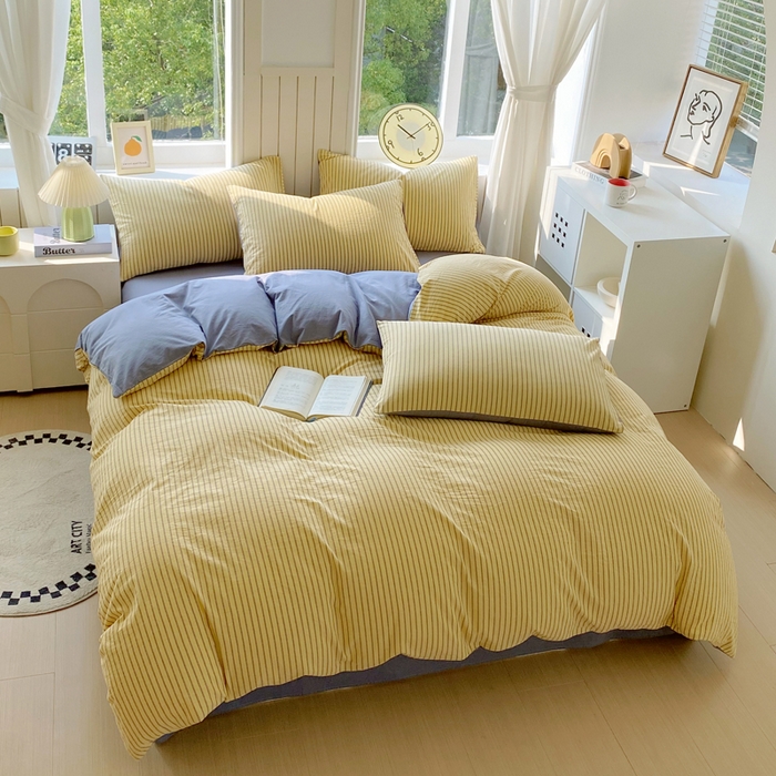 91家纺网 家纺一手货源 找家纺 春皖家纺 2025新款全棉纯棉色织AB版水洗棉四件套 松萝