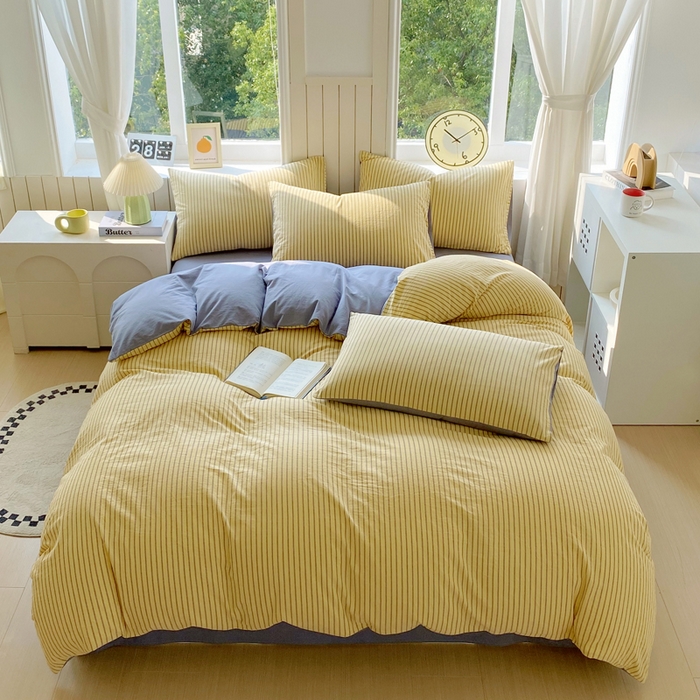 91家纺网 家纺一手货源 找家纺 春皖家纺 2025新款全棉纯棉色织AB版水洗棉四件套 松萝