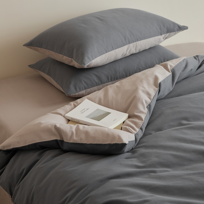 91家纺网 家纺一手货源 找家纺 眷恋家纺 2025新款A类全棉贡缎磨毛双拼色四件套 钛苏