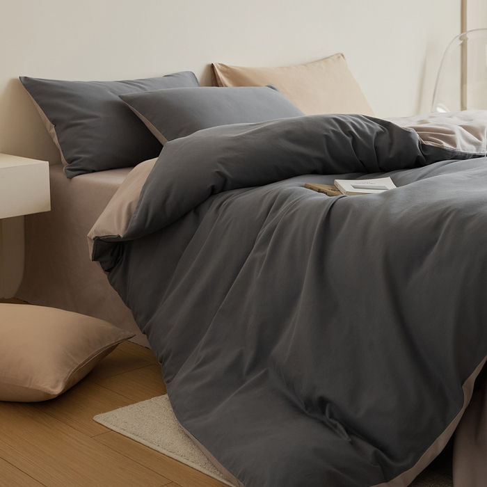 91家纺网 家纺一手货源 找家纺 眷恋家纺 2025新款A类全棉贡缎磨毛双拼色四件套 钛苏