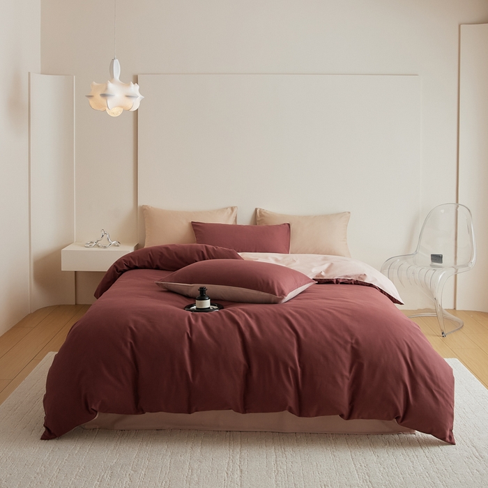 眷恋家纺 2025新款A类全棉贡缎磨毛双拼色四件套 维粉