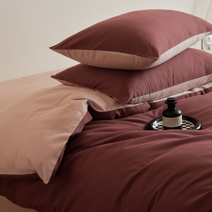 91家纺网 家纺一手货源 找家纺 眷恋家纺 2025新款A类全棉贡缎磨毛双拼色四件套 维粉