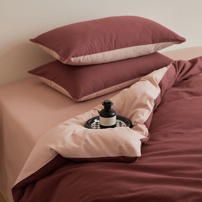 91家纺网 家纺一手货源 找家纺 眷恋家纺 2025新款A类全棉贡缎磨毛双拼色四件套 维粉