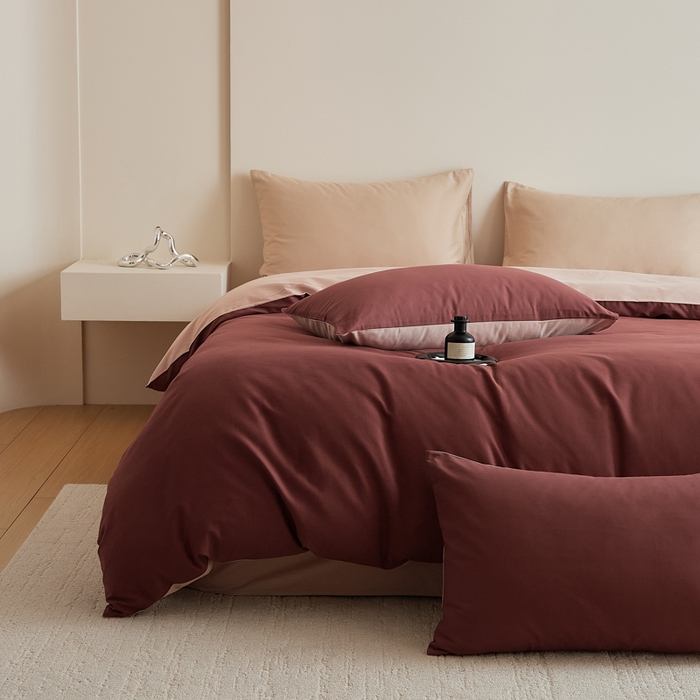 91家纺网 家纺一手货源 找家纺 眷恋家纺 2025新款A类全棉贡缎磨毛双拼色四件套 维粉