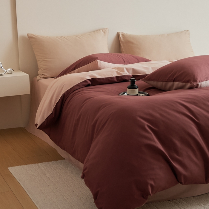 91家纺网 家纺一手货源 找家纺 眷恋家纺 2025新款A类全棉贡缎磨毛双拼色四件套 维粉