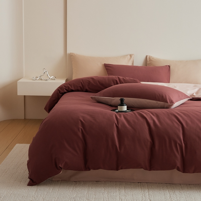 91家纺网 家纺一手货源 找家纺 眷恋家纺 2025新款A类全棉贡缎磨毛双拼色四件套 维粉