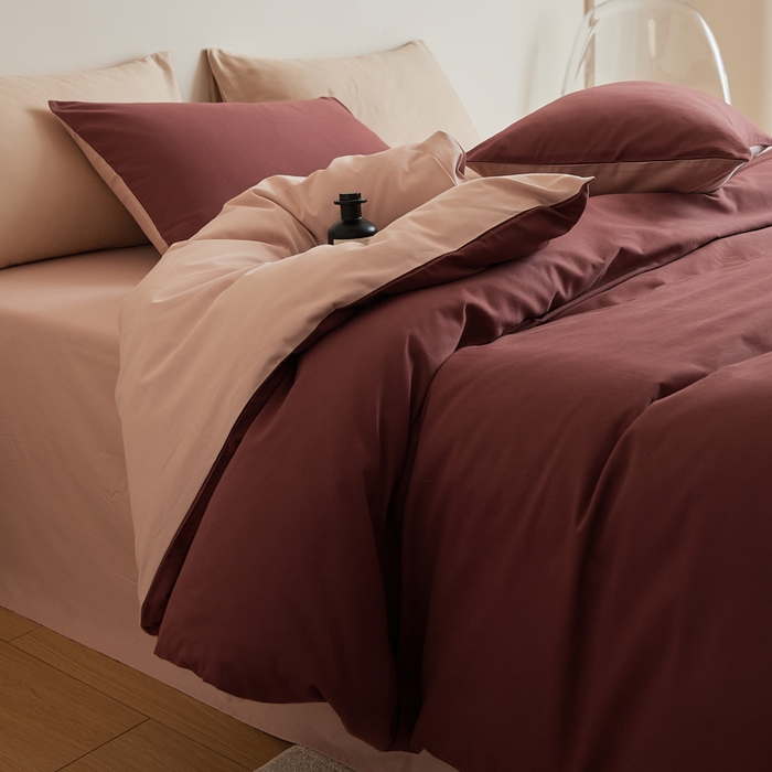 91家纺网 家纺一手货源 找家纺 眷恋家纺 2025新款A类全棉贡缎磨毛双拼色四件套 维粉