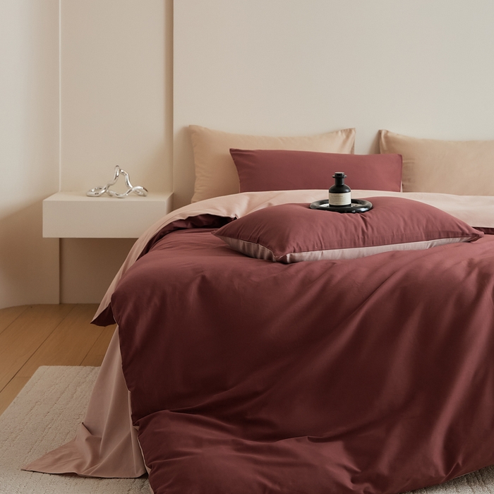 91家纺网 家纺一手货源 找家纺 眷恋家纺 2025新款A类全棉贡缎磨毛双拼色四件套 维粉