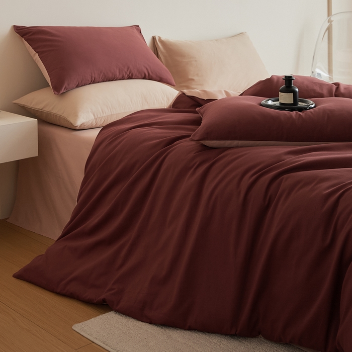 91家纺网 家纺一手货源 找家纺 眷恋家纺 2025新款A类全棉贡缎磨毛双拼色四件套 维粉