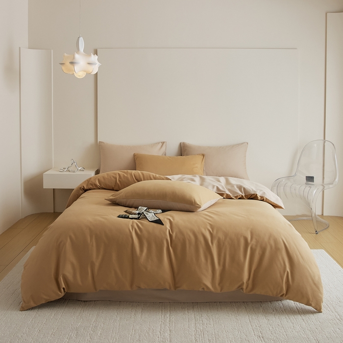 眷恋家纺 2025新款A类全棉贡缎磨毛双拼色四件套 耀金