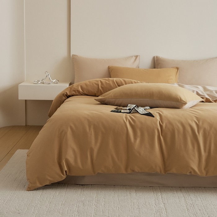 91家纺网 家纺一手货源 找家纺 眷恋家纺 2025新款A类全棉贡缎磨毛双拼色四件套 耀金