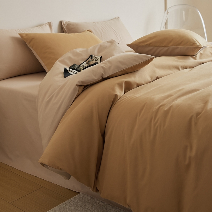 91家纺网 家纺一手货源 找家纺 眷恋家纺 2025新款A类全棉贡缎磨毛双拼色四件套 耀金