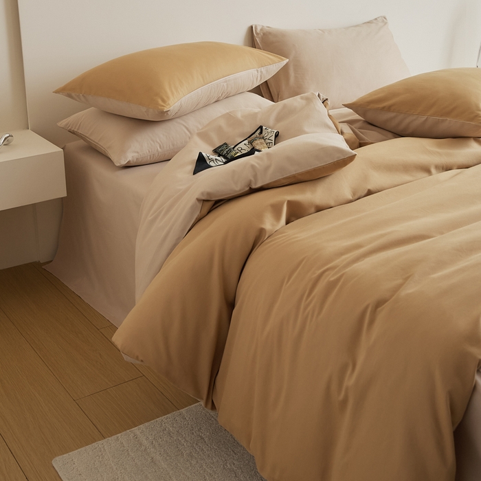 91家纺网 家纺一手货源 找家纺 眷恋家纺 2025新款A类全棉贡缎磨毛双拼色四件套 耀金