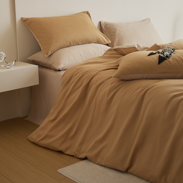 91家纺网 家纺一手货源 找家纺 眷恋家纺 2025新款A类全棉贡缎磨毛双拼色四件套 耀金