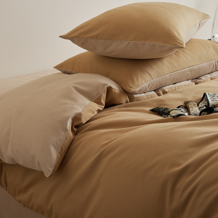 91家纺网 家纺一手货源 找家纺 眷恋家纺 2025新款A类全棉贡缎磨毛双拼色四件套 耀金