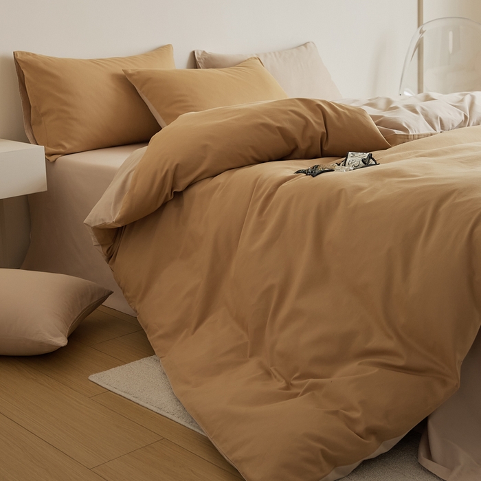 91家纺网 家纺一手货源 找家纺 眷恋家纺 2025新款A类全棉贡缎磨毛双拼色四件套 耀金