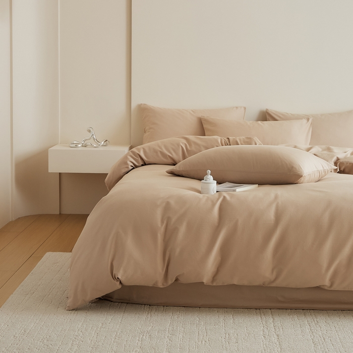 91家纺网 家纺一手货源 找家纺 眷恋家纺 2025新款A类全棉贡缎磨毛双拼色四件套 鱼肚